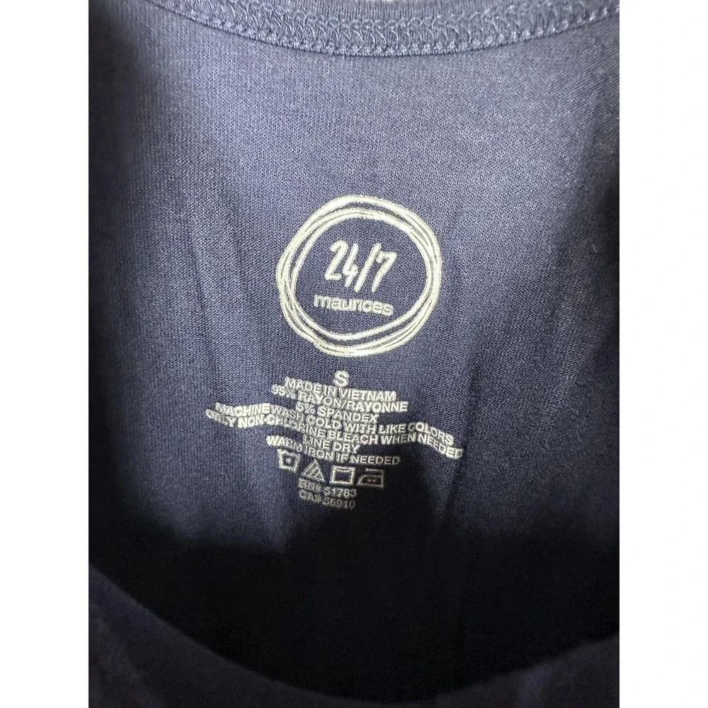 Maurices 24/7 Shirt Womens Small Navy Scoop Neck Ruched Side Stretch Jersey Top - Picture 3 of 6